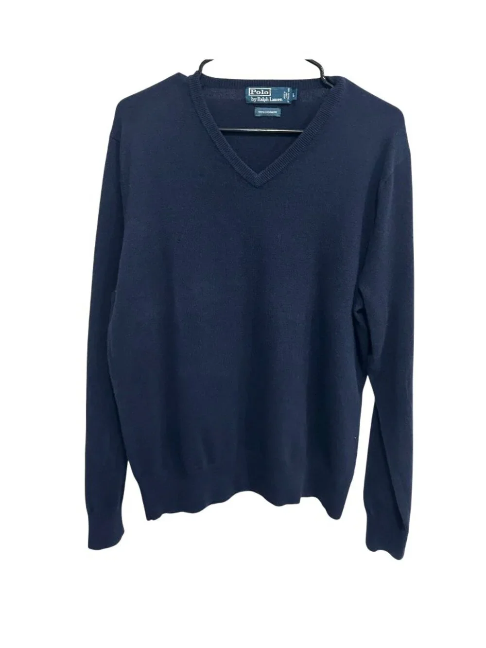 Polo Ralph Lauren Large Mens Navy V-Neck Cashmere Sweater Old Money Quiet Luxury